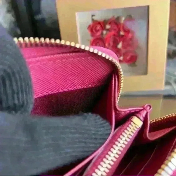 Authentic PRADA Saffiano Leather Half  Zip Long Wallet 8 Cardholder Berry Shade - Picture 11 of 14